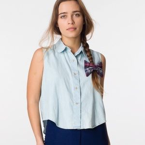 American Apparel Sleeveless Crop Denim Button Up